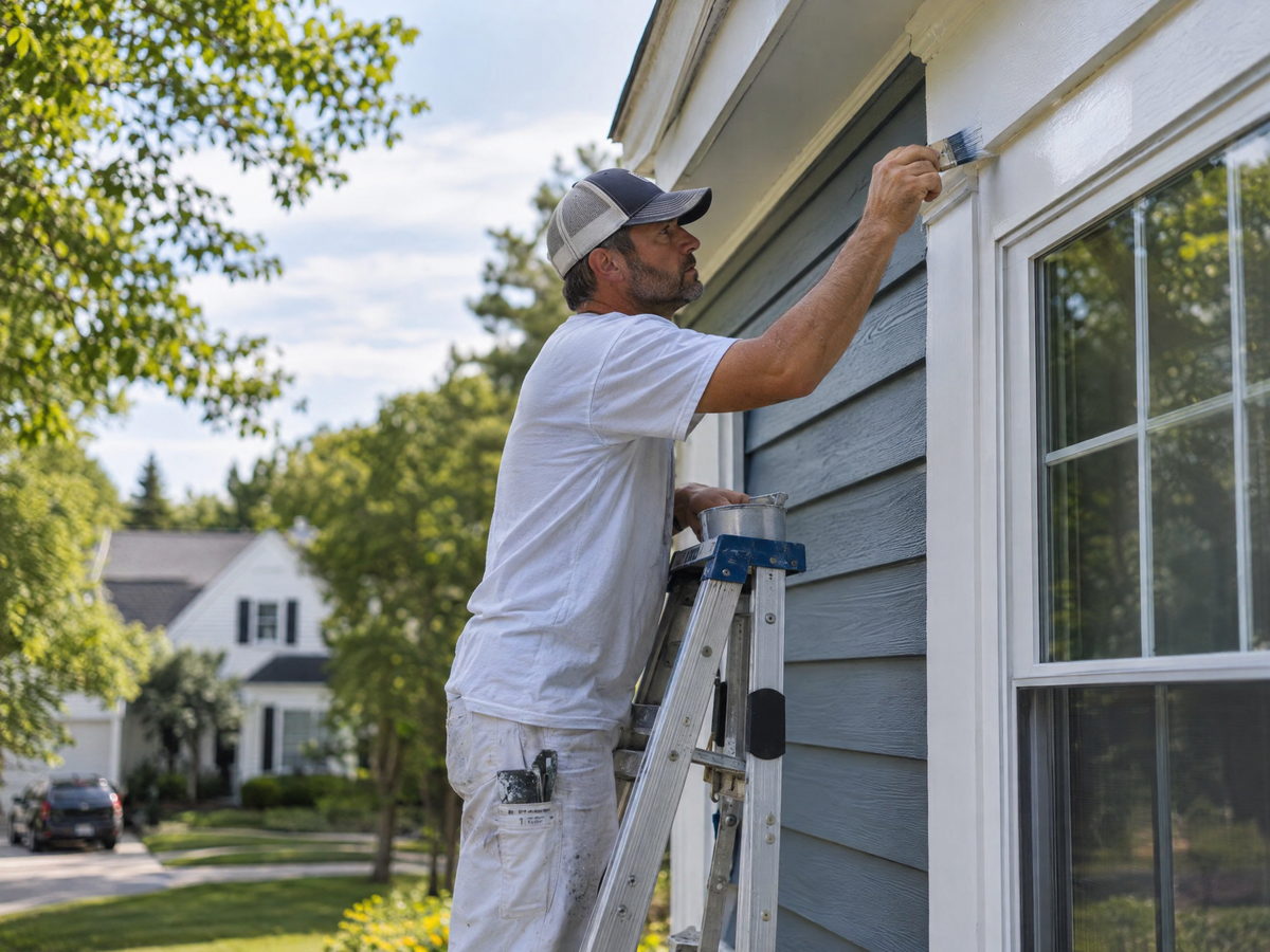Profissional pintando a parte externa de uma casa